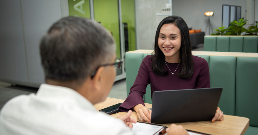 Nadhirah (right) and Critical Facility chief executive Ong Ann Kow discussing plans for the company